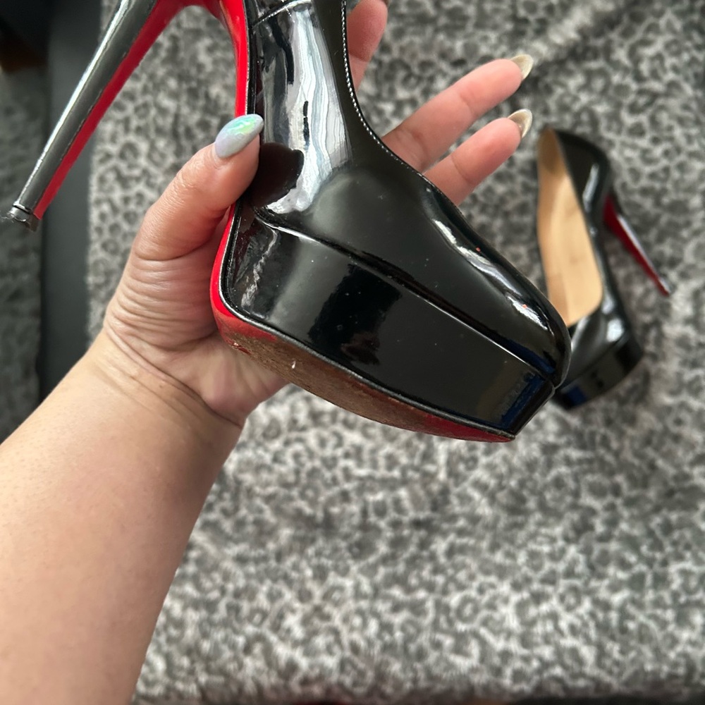 Christian Louboutin Black and Red Stiletto Heels with Glossy Finish